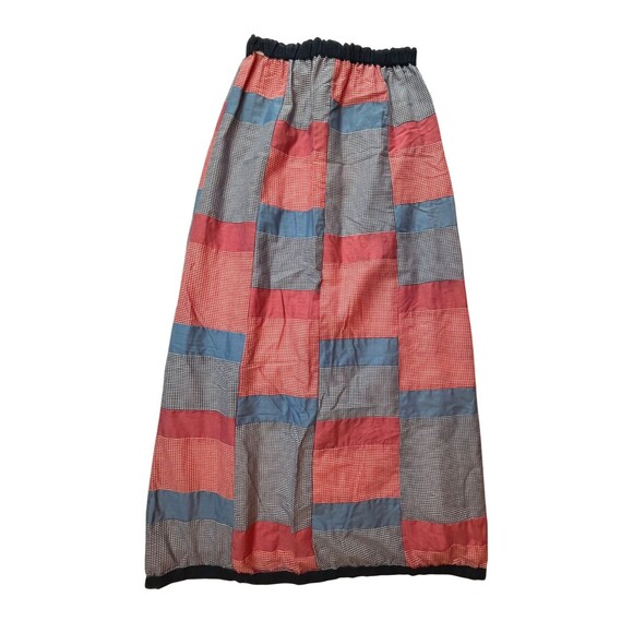 J. Estes Skirt Vintage 70s Patchwork Quilted Maxi Red Blue Flowy  Boho Prairie M - Picture 9 of 12